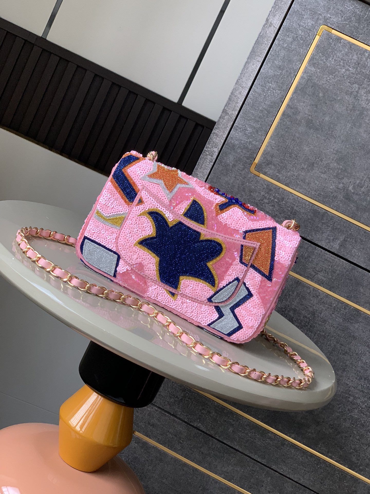 Chanel CF 25P glitter chain bag Rectangular Mini Pink
