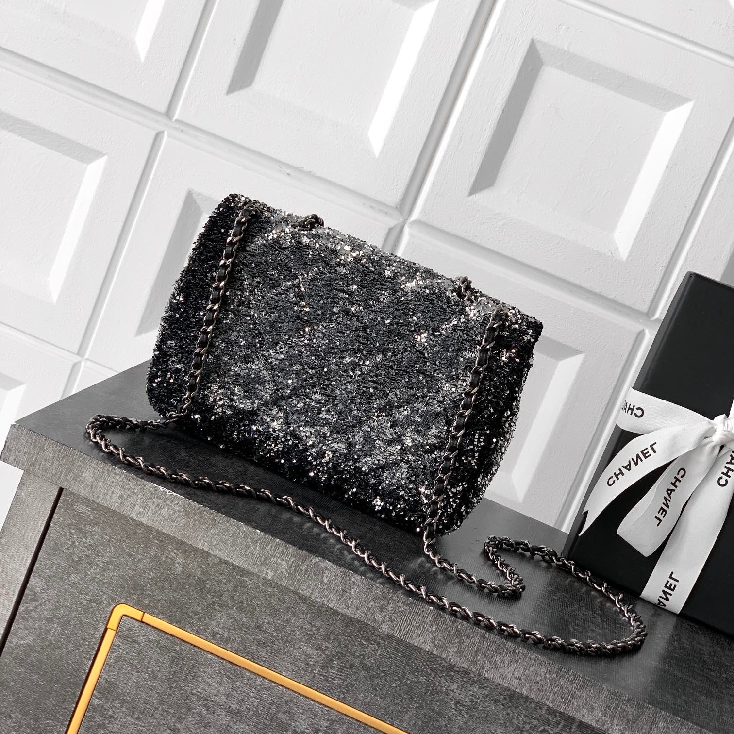 Chanel CF 25B glitter chain bag Rectangular Mini Black
