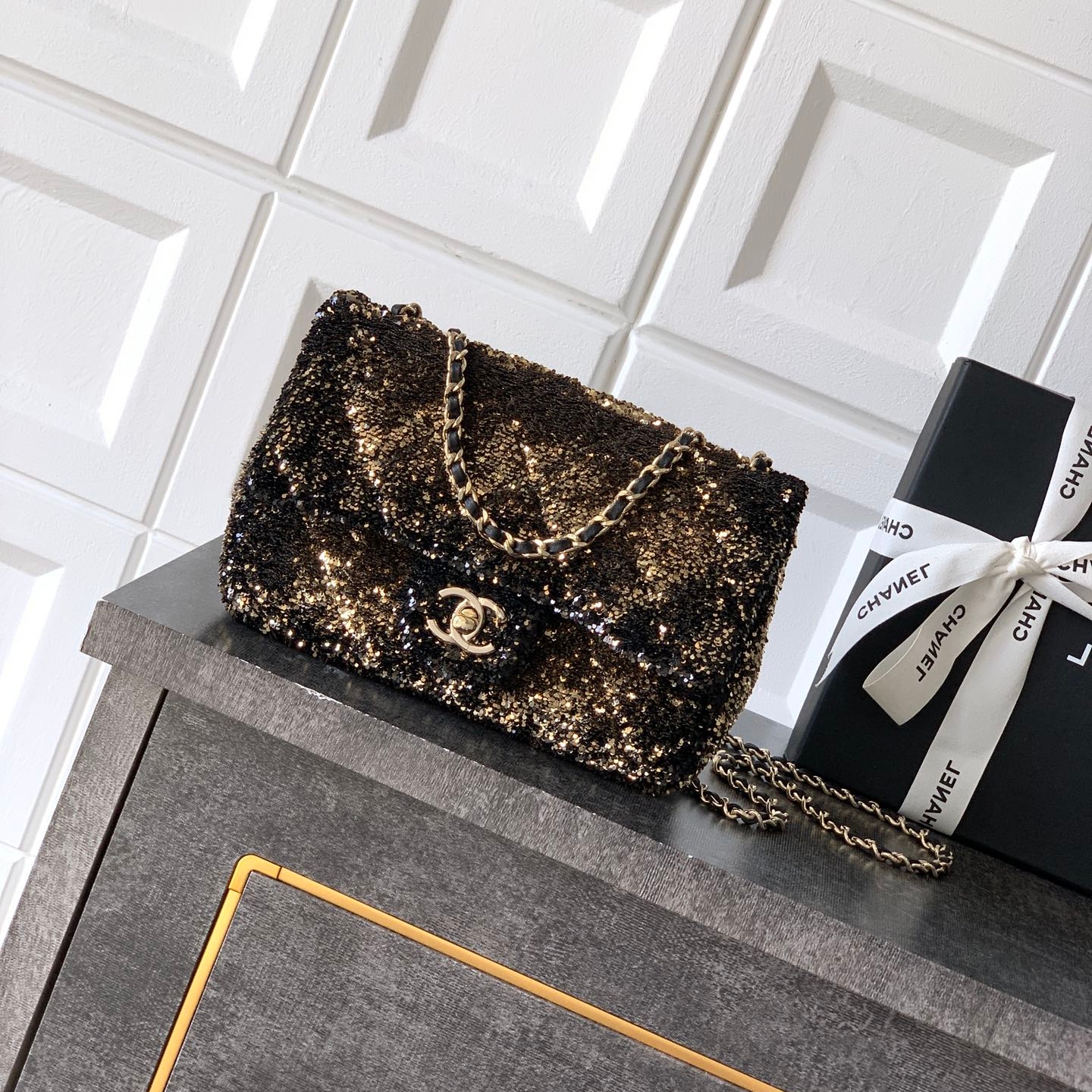 Chanel CF 25B glitter chain bag Rectangular Mini Yellow