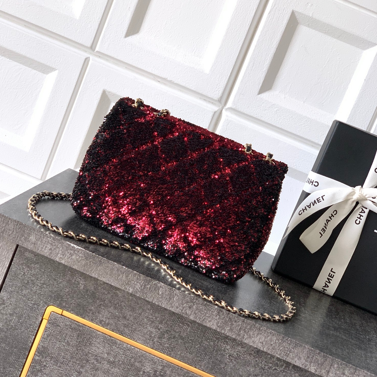 Chanel CF 25B glitter chain bag Rectangular Mini Red