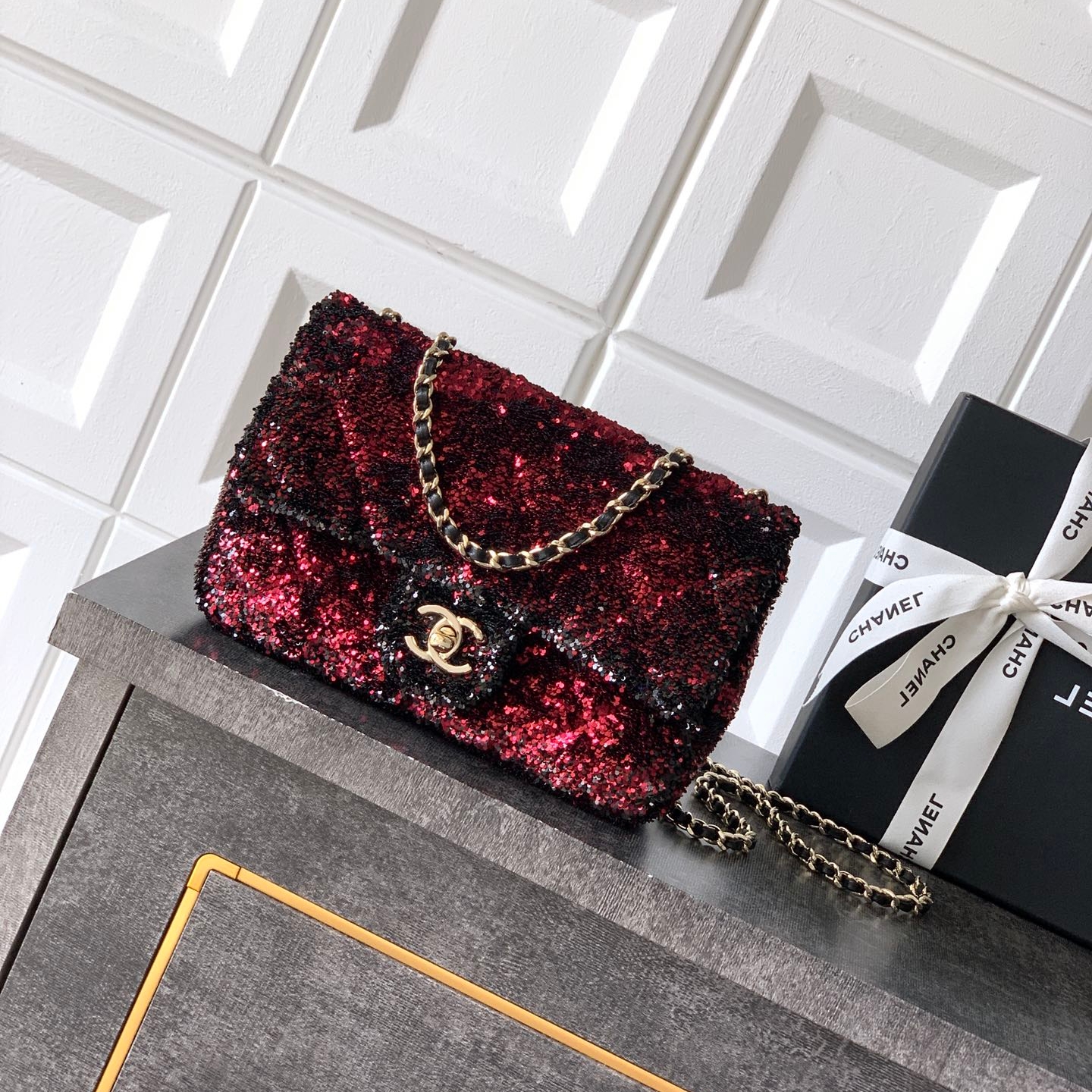 Chanel CF 25B glitter chain bag Rectangular Mini Red