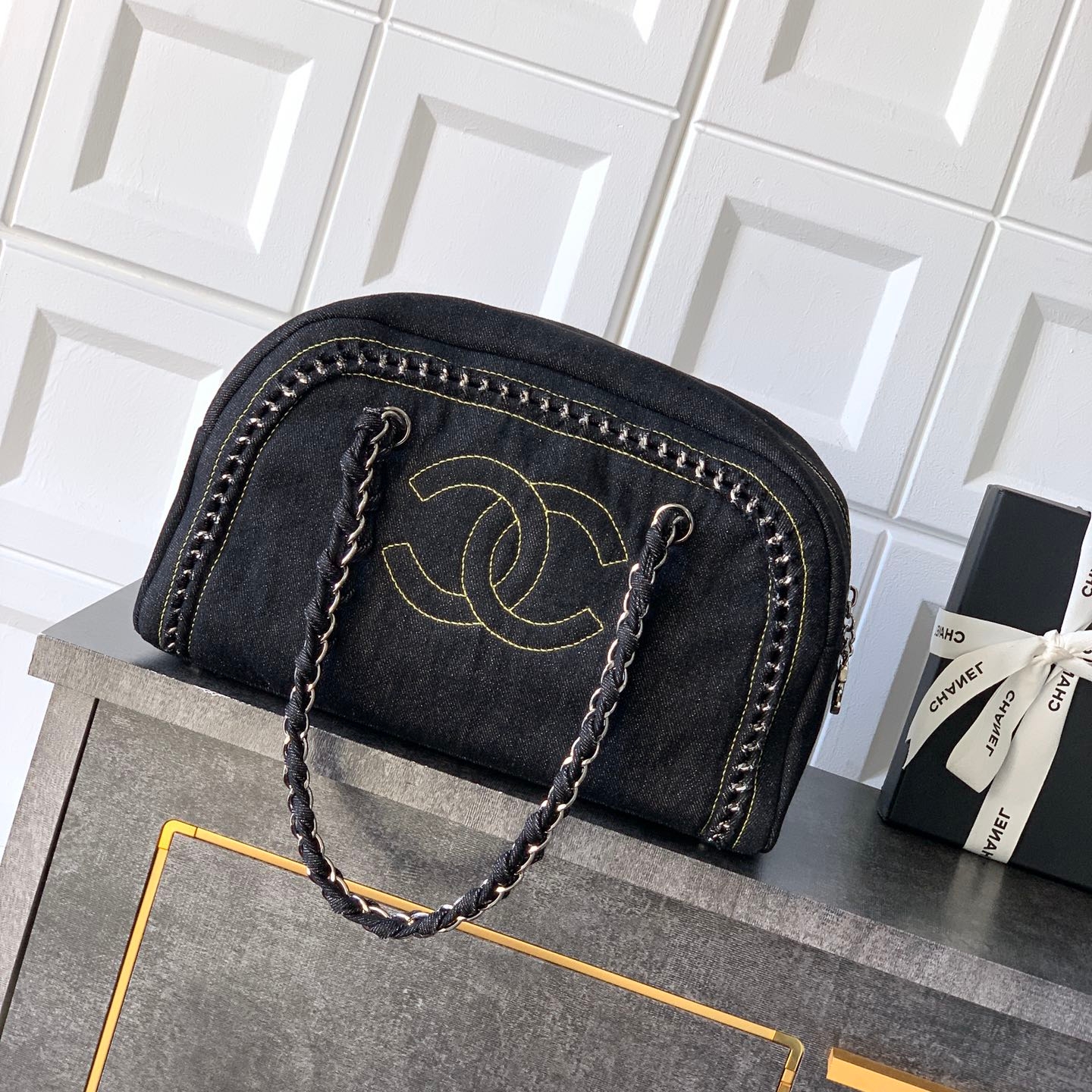 Chanel vintgae bowling bag Black Silvery