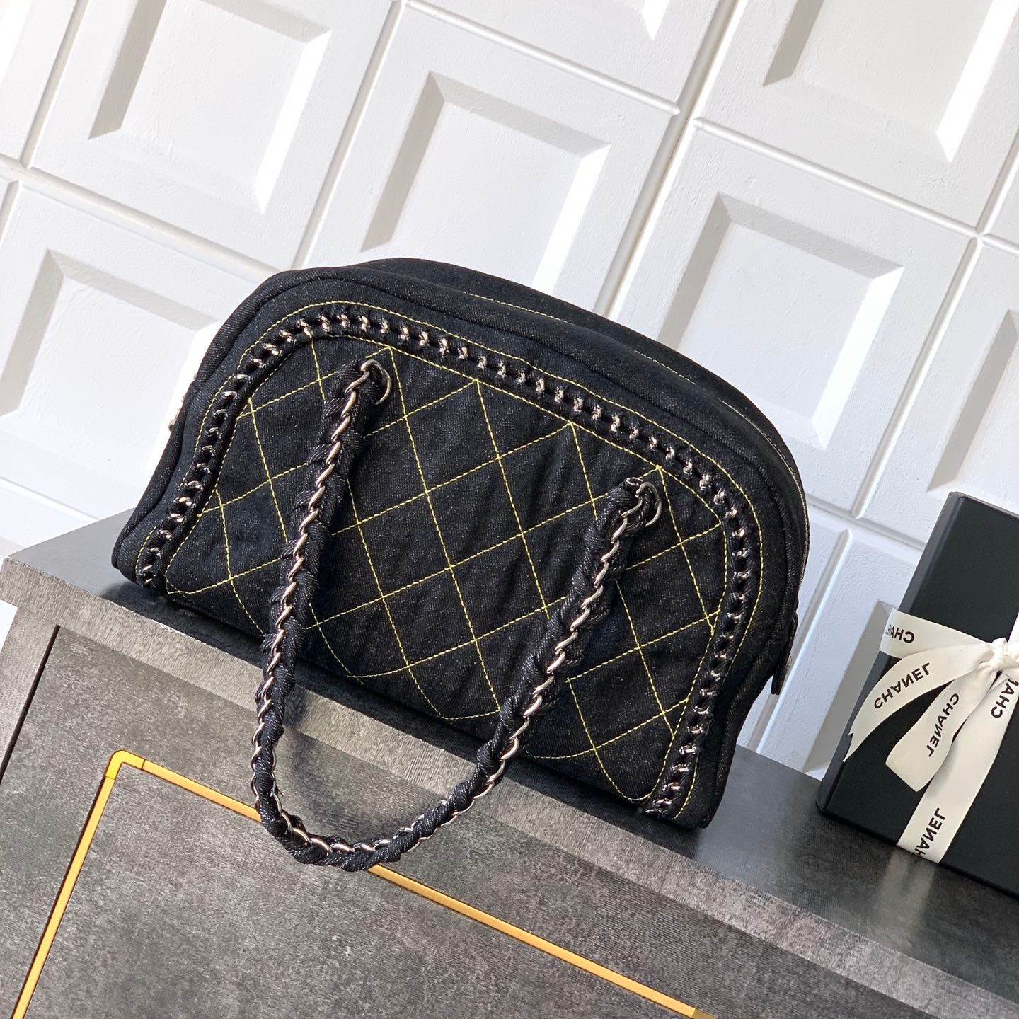 Chanel vintgae bowling bag Black Silvery