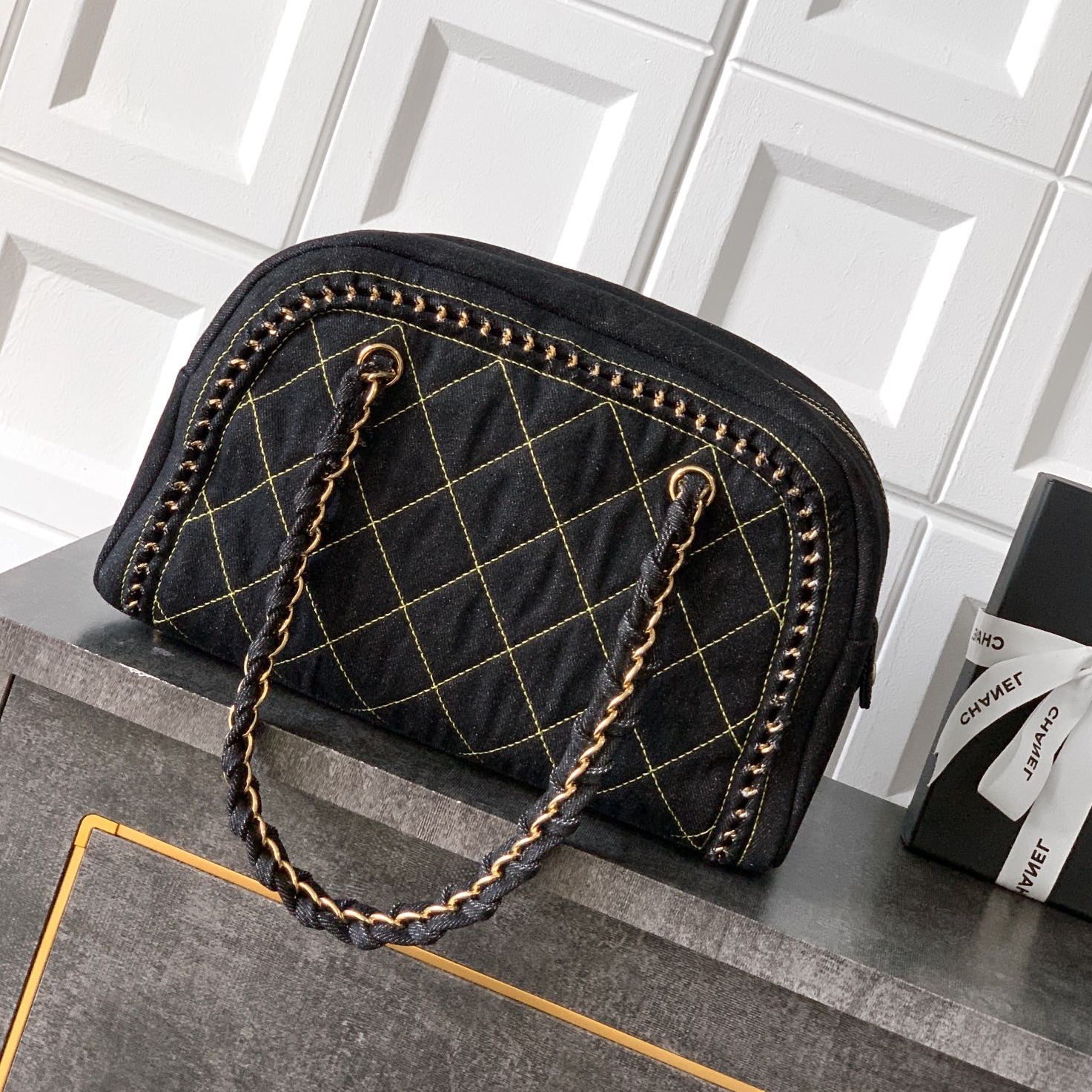 Chanel vintgae bowling bag Black Golden