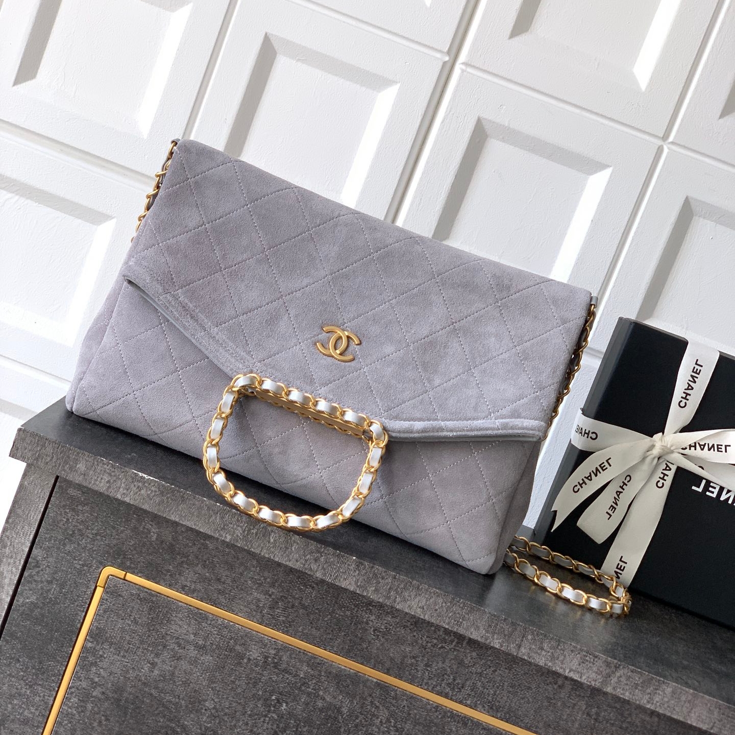 Chanel 26C shopping handbag Grey Large