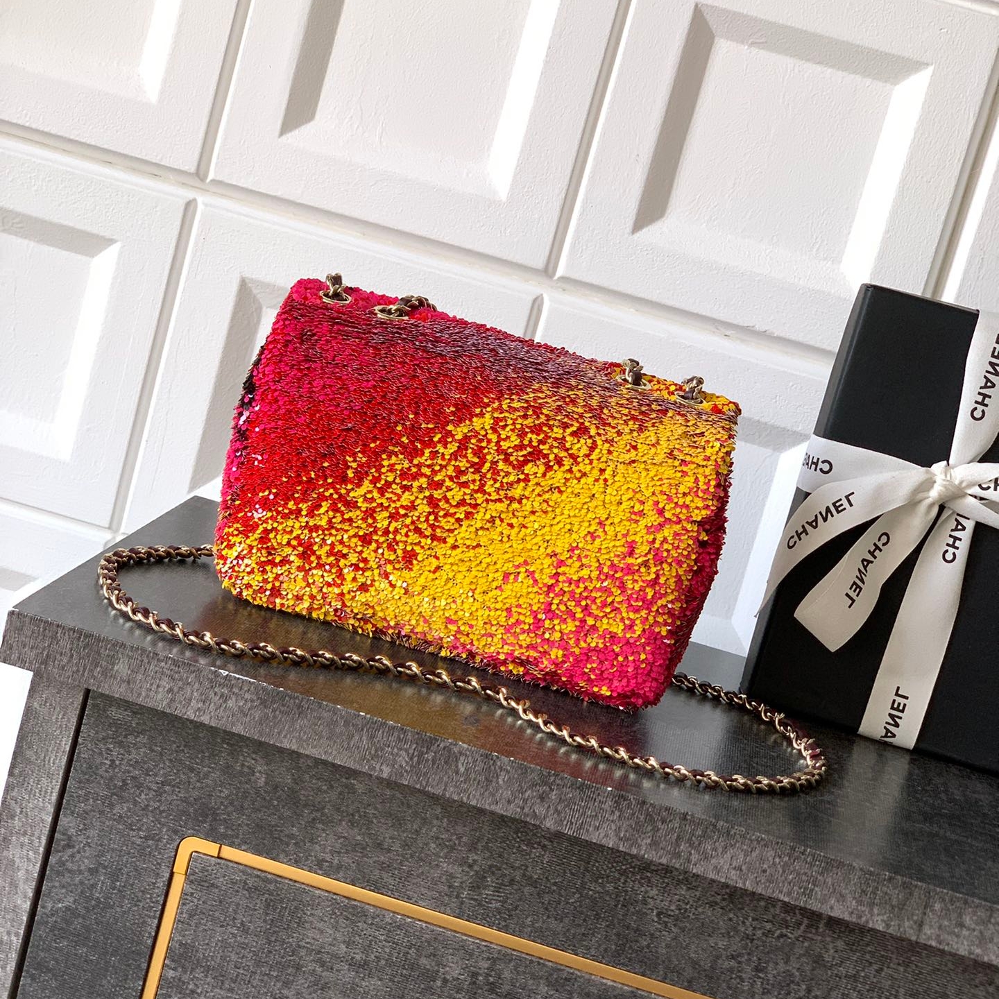 Chanel 25P CF glitter chain bag Red