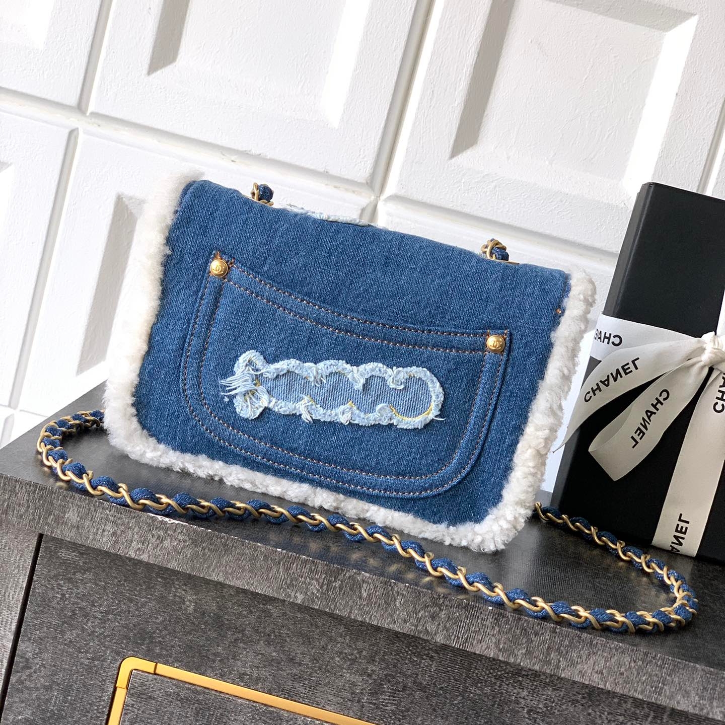 Chanel CF denim flap bag mini
