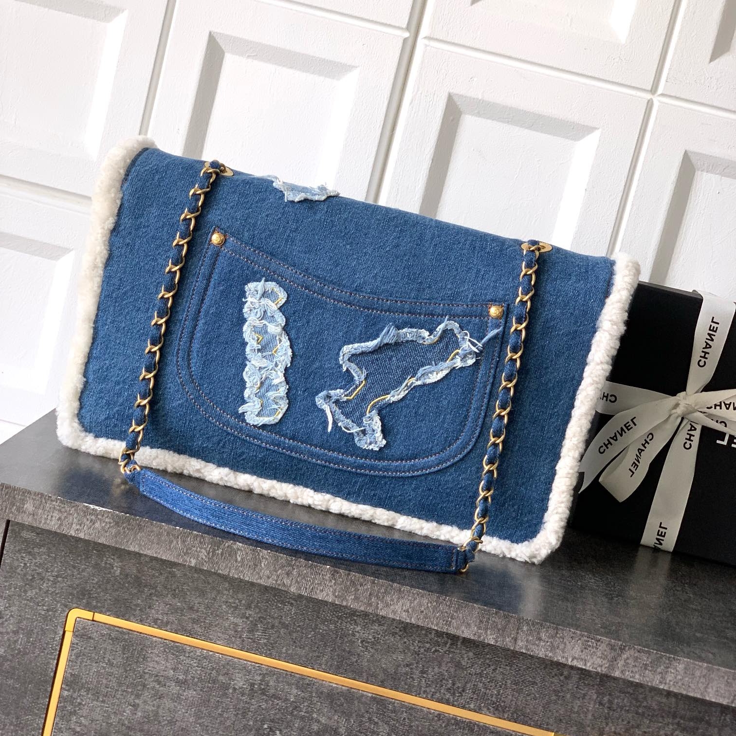 Chanel CF denim flap bag  Large