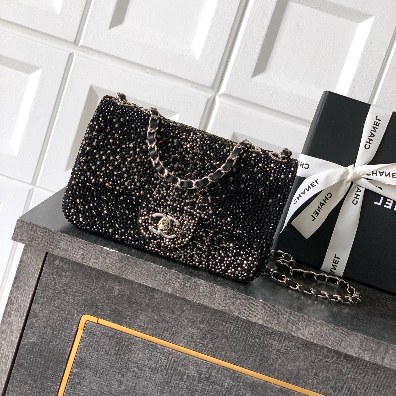 Chanel 25B CF glitter flap bag Black Mini