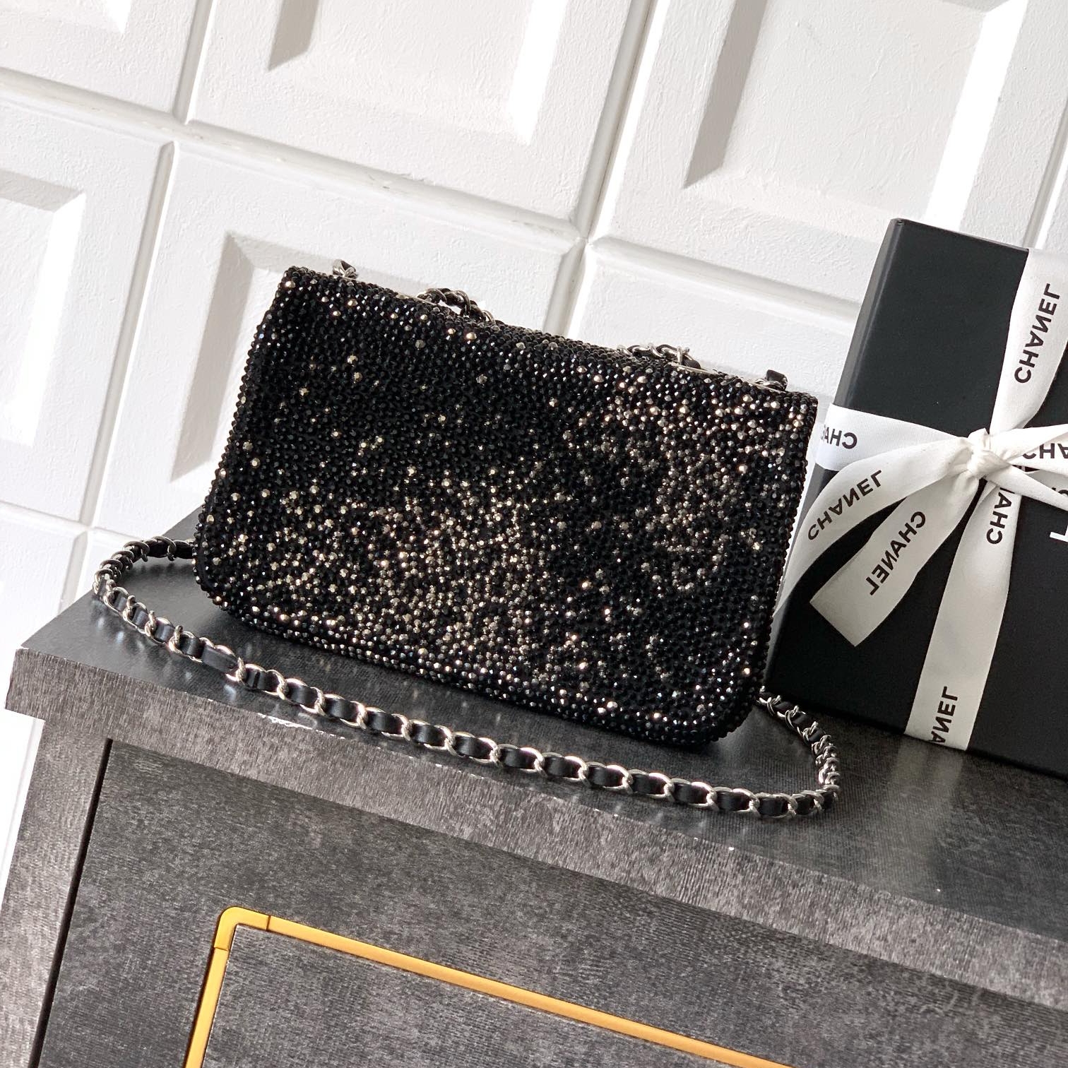 Chanel 25B CF glitter flap bag Black Mini