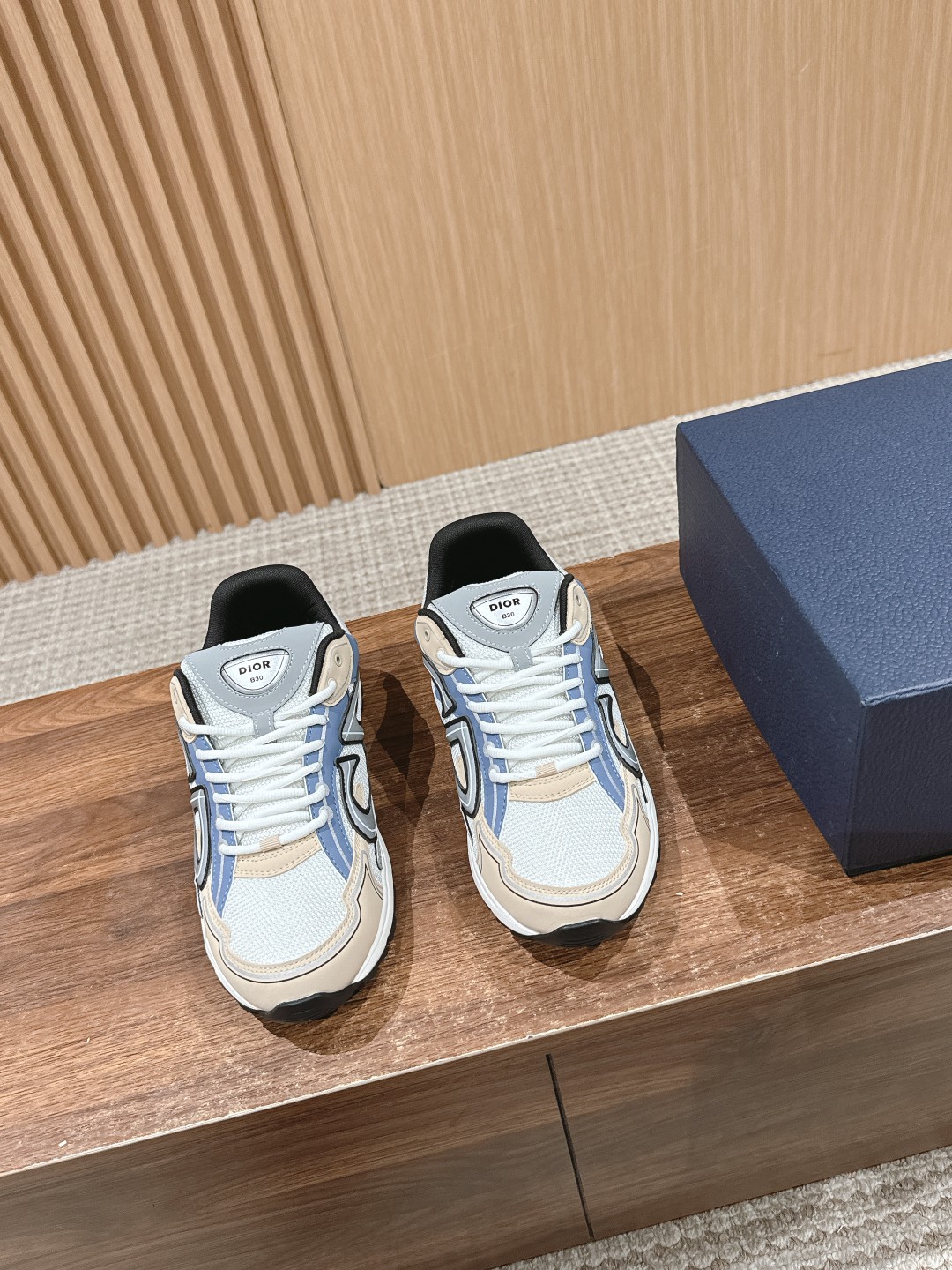 Dior B30 leather low sneakers white blue yellow