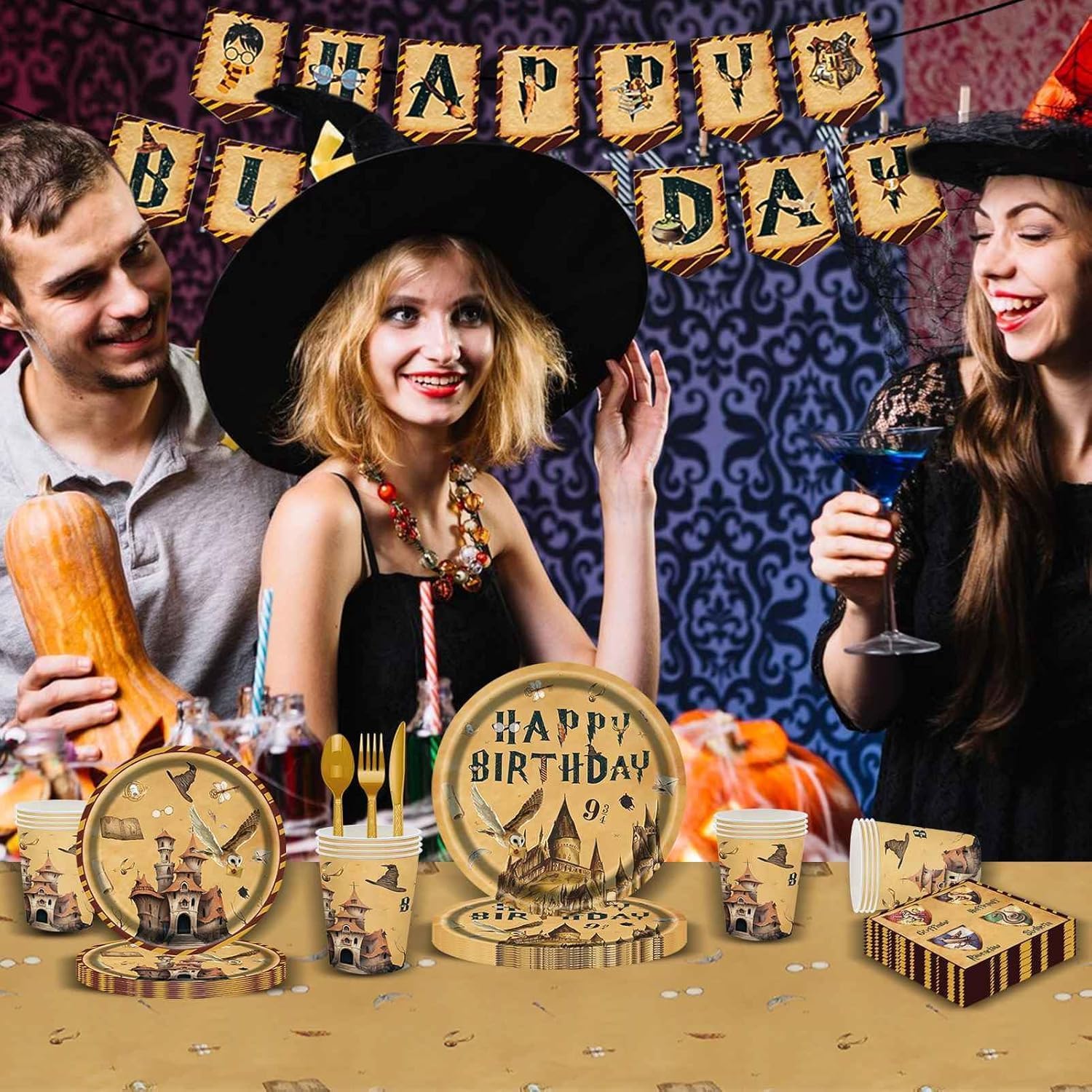 Magic Theme Birthday Party Decorations Kit - 120 Pcs Disposable Tableware Set Includes Tablecloth, Plates, Cups, Napkins, Bags for Baby Shower, Kids Party Favors Supplies