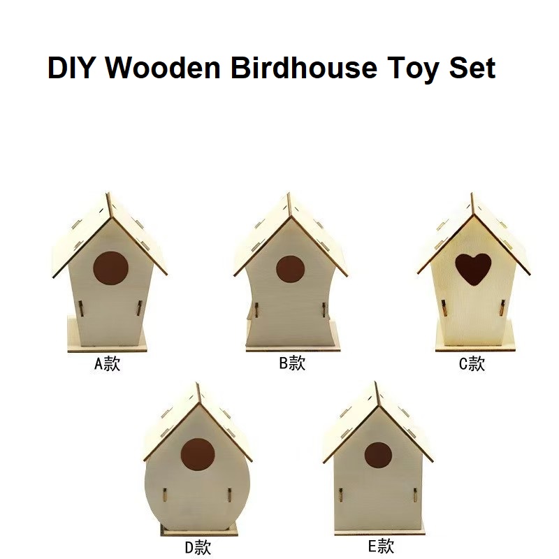 Unfinished DIY Wooden Bird House Handmade Ornament Craft Unassembled Bird Cage