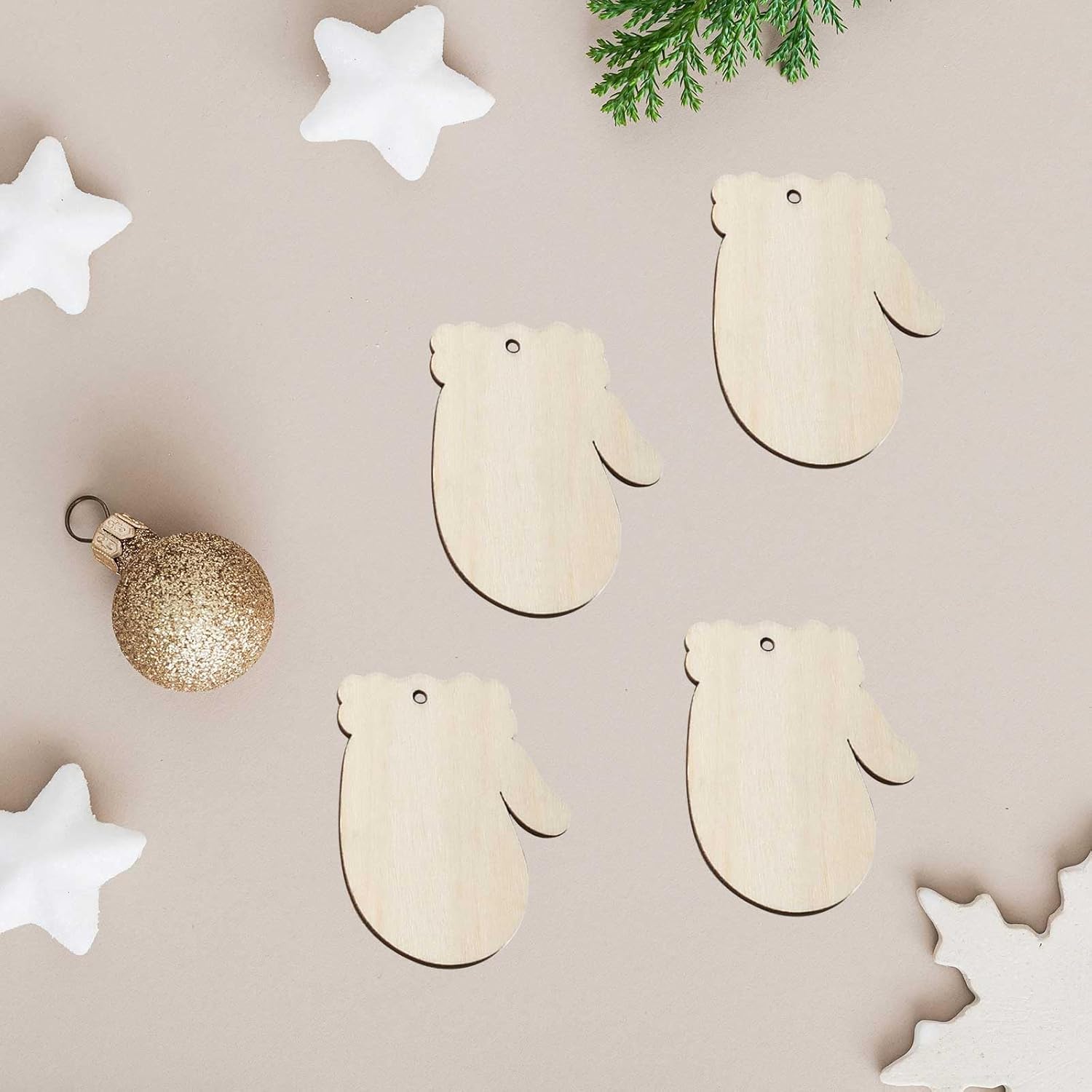 20pcs Christmas Gloves Shaped Wood Cutouts DIY Crafts Tree Unfinished Wooden Tags Ornaments for Party Decoration