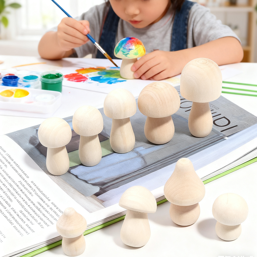 10pcs Unfinished Wooden Mushroom Modelsfor DlY Painting Creative Art Toys Smooth SurfaceDecor for Home and Garden
