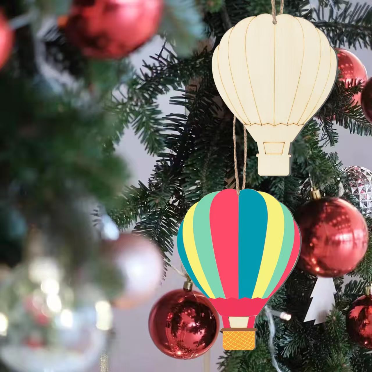 10PCS Unfinished Blank Hot Air Balloon Wooden Piece for DIY Christmas Hanging