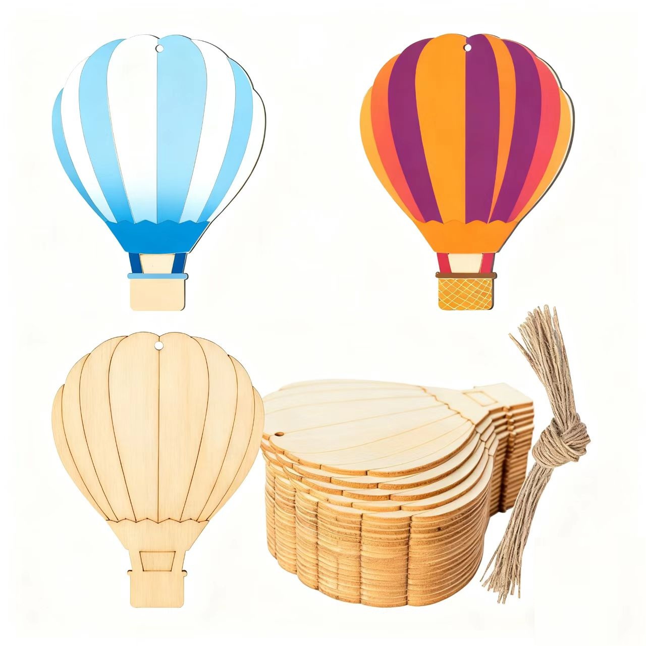 10PCS Unfinished Blank Hot Air Balloon Wooden Piece for DIY Christmas Hanging