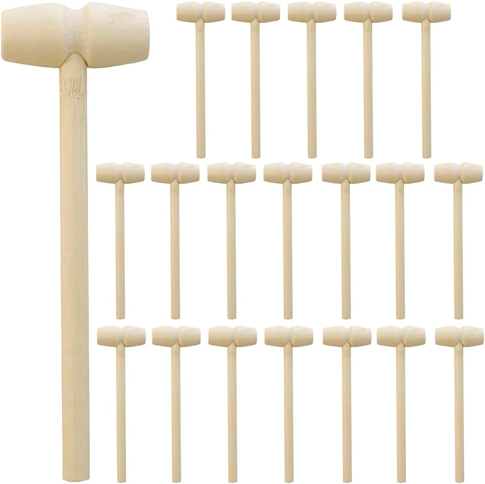20 Pcs Mini Wooden Hammer Crab Lobster Mallet Small Wooden Mallet Shell Wood Cracker Hardwood Hammer Pounding Toy for Breakable Heart Cracking Seafood Chocolate for Kids