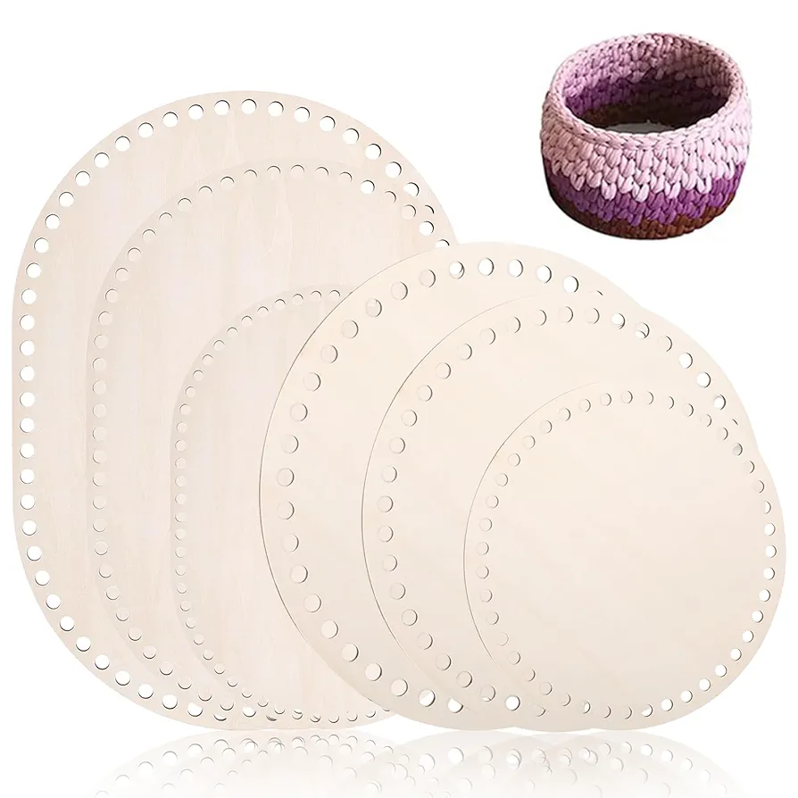 Wooden Basket Bottom, 6 Pcs Oval and Circle Blank Crochet Basket Base Natural Wood Baskets Base for DIY Basket Craft Weaving Making Supplies, 10/15/20/25/30cm