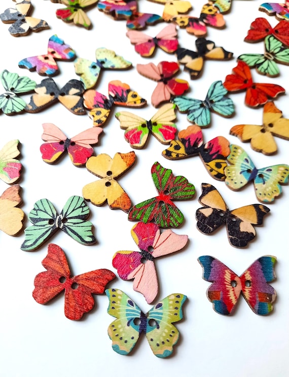 50 x Wooden Buttons 2 Hole Wooden Buttons Butterflies Shape Sewing Notions and Supplies for DIY Crafts Knitting Sewing Baby Clothes Multicolor 21 * 28mm