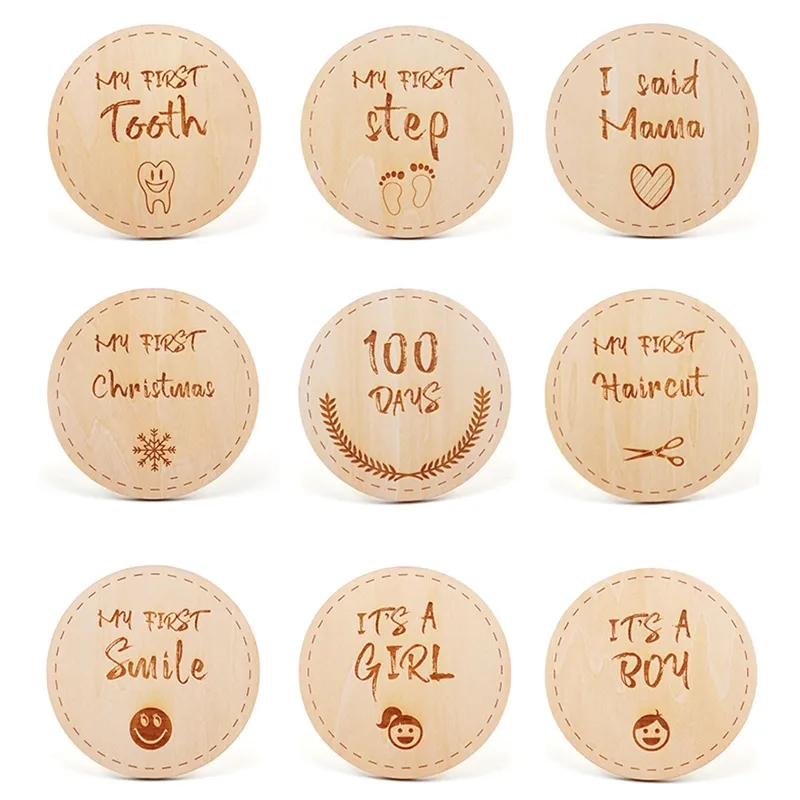 Newborn Monthly Recording Commemorative Cards Handmade Baby Milestone Cards Month Wooden Cards Infants Photography Souvenir