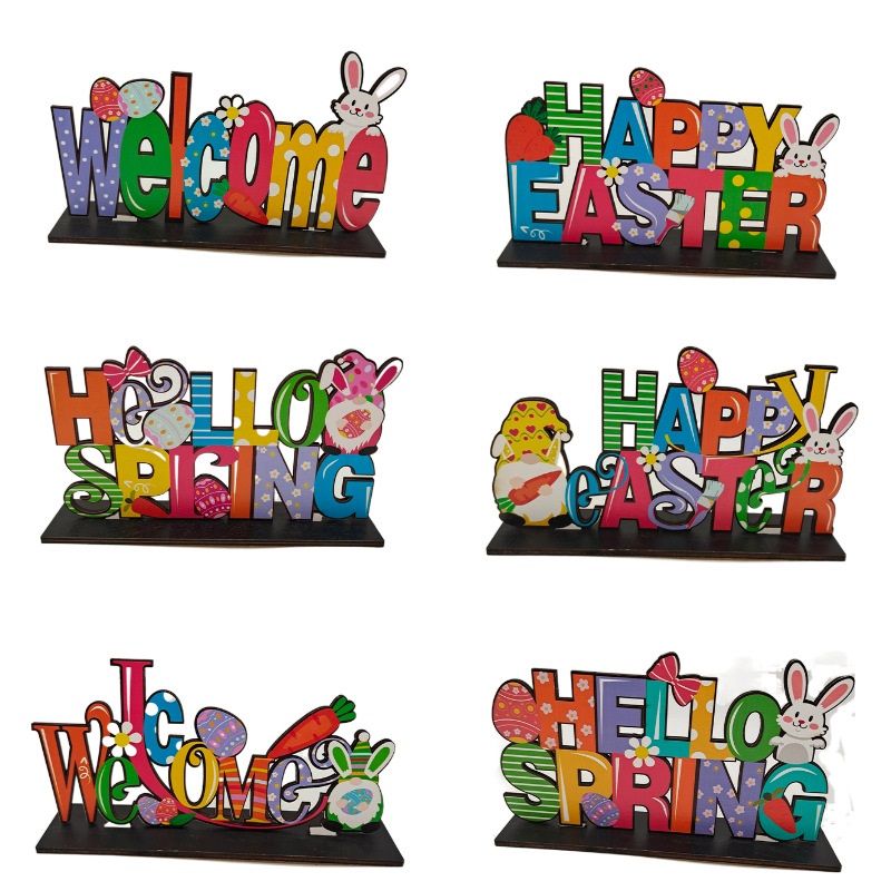 Back to School desktop art Desktop Ornament Easter Egg Table Wooden Signs Happy Easter Block Decorations Freestanding Easter Tiered Tray Decor Farmhouse Rustic Easter Table Centerpiece Sign 