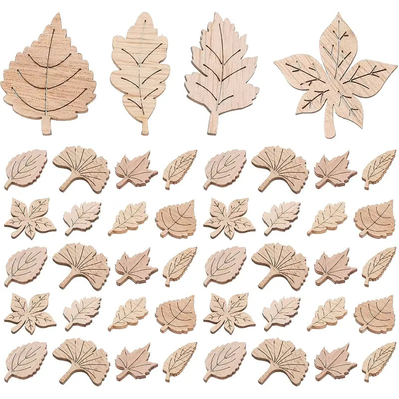 50pcs Vintage Leaf-Themed Wood Chips for Scrapbooking Decorative Craft Supplies for Journals Photo Albums and Handbooks Easy to Use Adheres to Clean