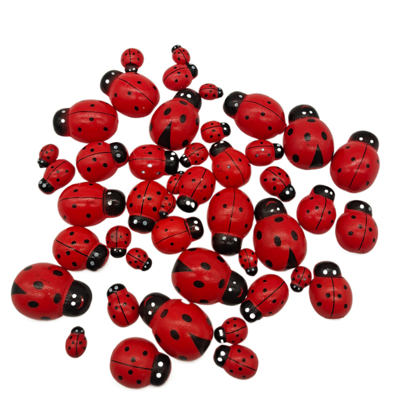 100Pcs Wooden Ladybugs, Self Adhesive Ladybugs Tiny Ladybug Stickers Ladybugs Embellishments for Crafts, Scrapbooking, Baby Shower, Party, Home Garden Decoration
