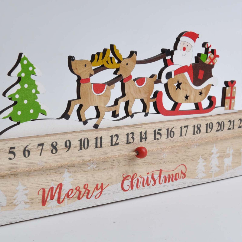 Wooden Christmas Countdown Calendar Creative Advent Decoration with Moving Blocks for Holiday Home Decoration Pine