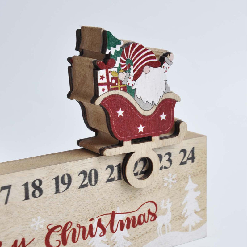 Wooden Christmas Countdown Calendar Creative Advent Decoration with Moving Blocks for Holiday Home Decoration Pine
