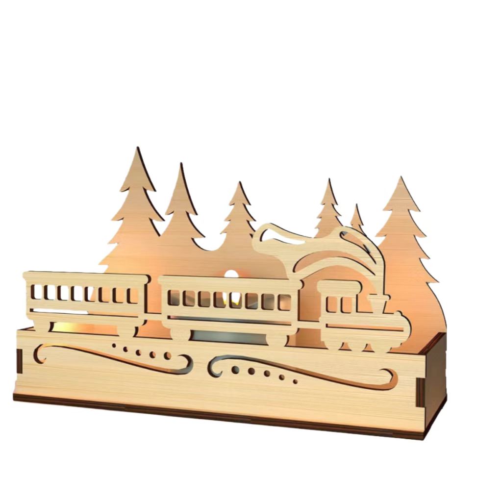  Christmas Wooden Scene Ornament Reindeer Stag LED Light Up Home Decoration Xmas