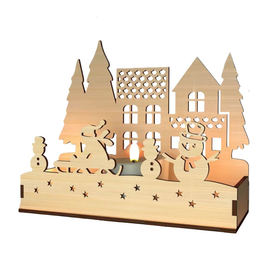  Christmas Wooden Scene Ornament Reindeer Stag LED Light Up Home Decoration Xmas