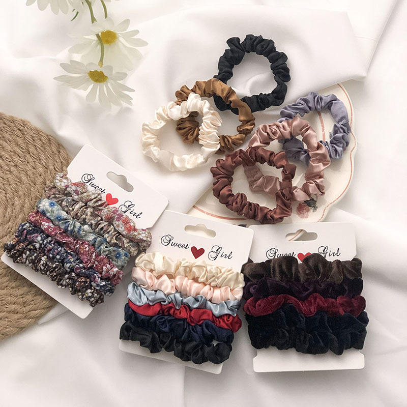 Small French Thin Silk Scrunchies for Women 6pcs/Set Hair Ties