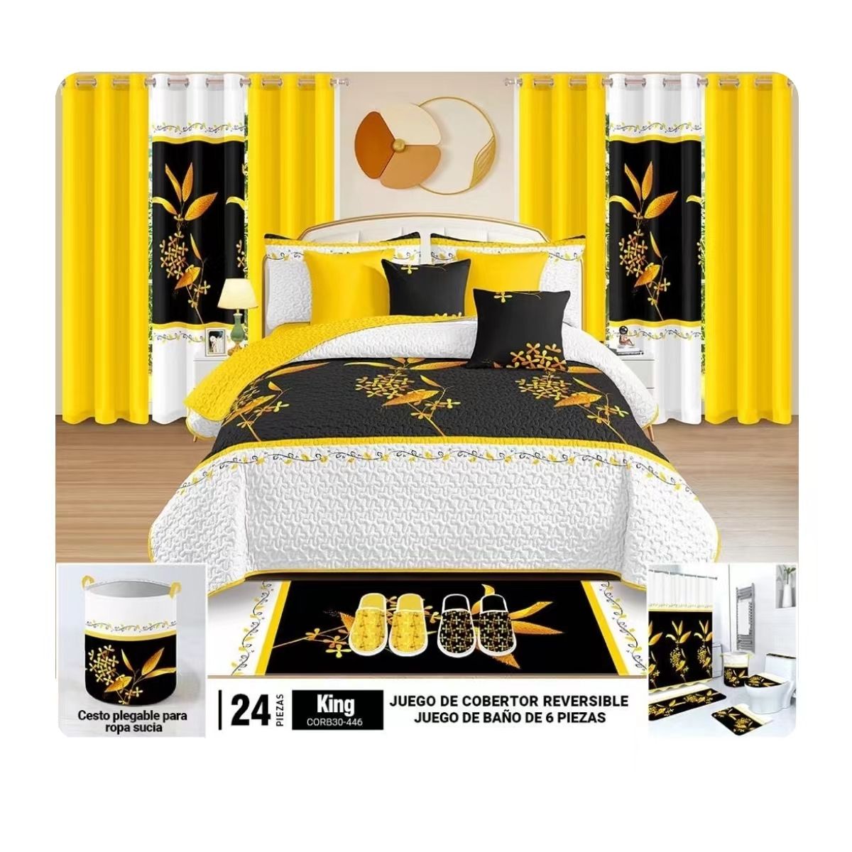 100% Polyester king Size Bedspread 24 Pcs Bed Sheet With Curtains and Bathroom Sets Collections