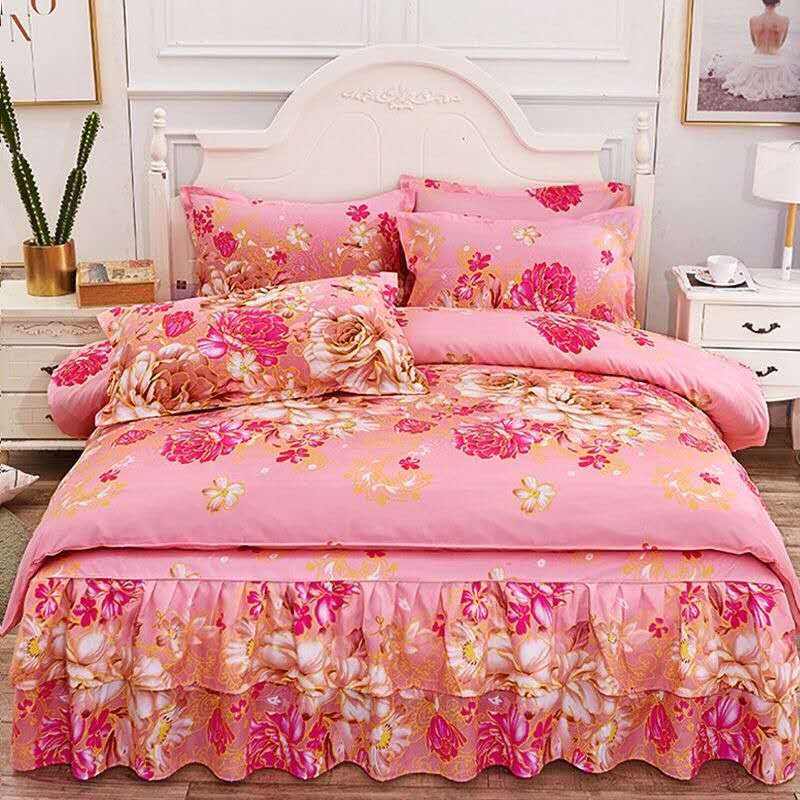 Duvet Cover Sets Fashion Soft Anti-Skip Bedspread Bed Skirt Queen King Size Fitted Sheet Cover for Home