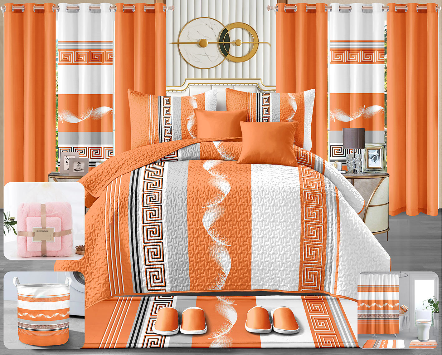24 Pieces in 1 Set, Bedspread with Curtains, King size