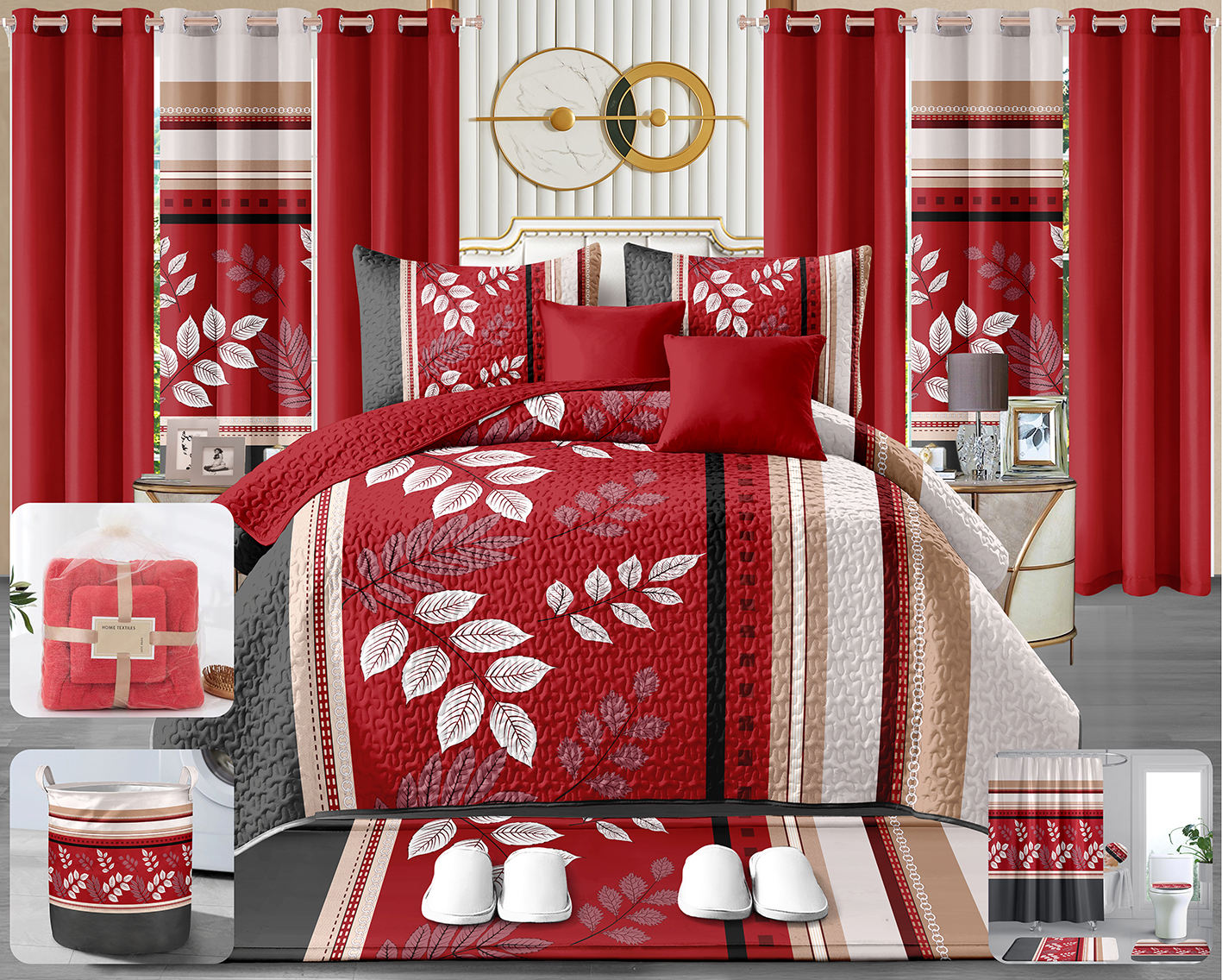 24 Pieces in 1 Set, Bedspread with Curtains, King size