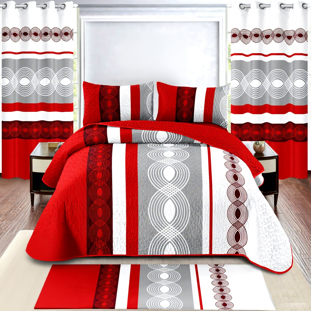 8 Pieces in 1 Set High Quality Bedspread with Curtain and Bathroom Set king Size