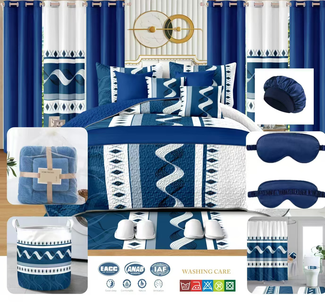 30 Pieces in 1 Set Bedspread with Curtain and Bathroom Set king Size