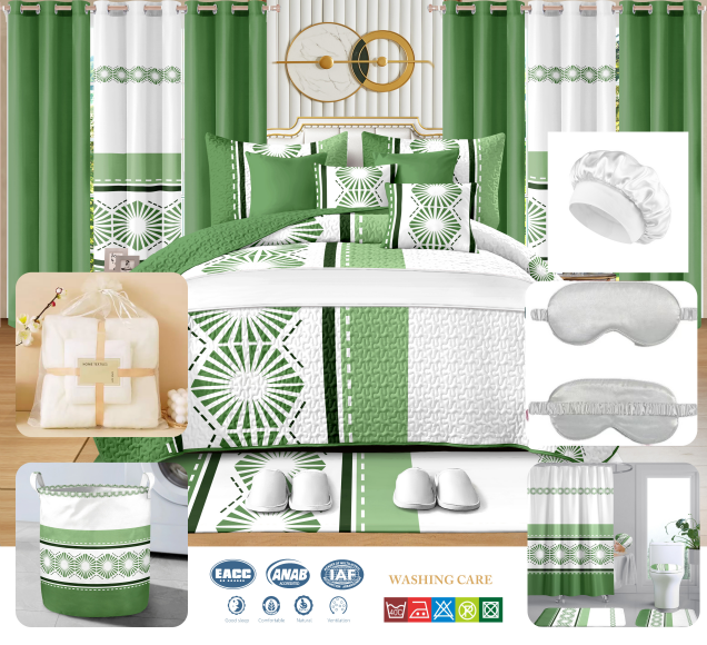 30 Pieces in 1 Set Bedspread with Curtain and Bathroom Set king Size Customized 24pcs Set Bedspread Fabric