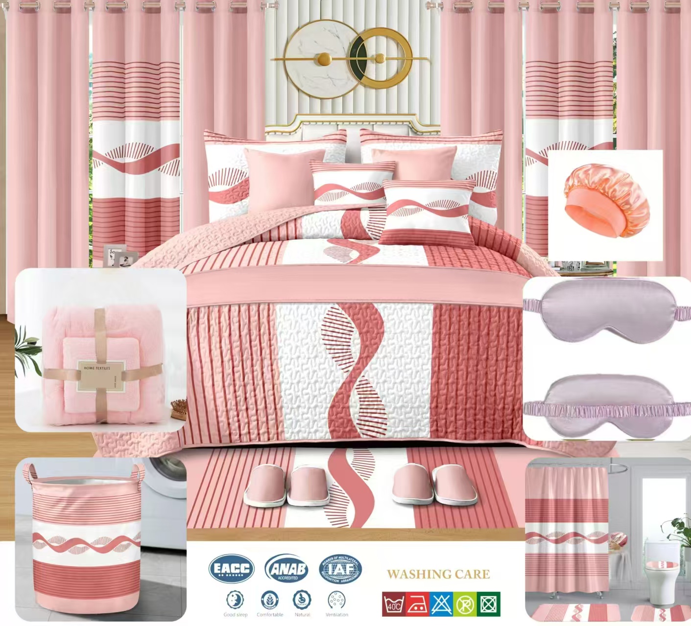 30 Pieces in 1 Set Bedspread with Curtain and Bathroom Set king Size Customized 24pcs Set Bedspread Fabric