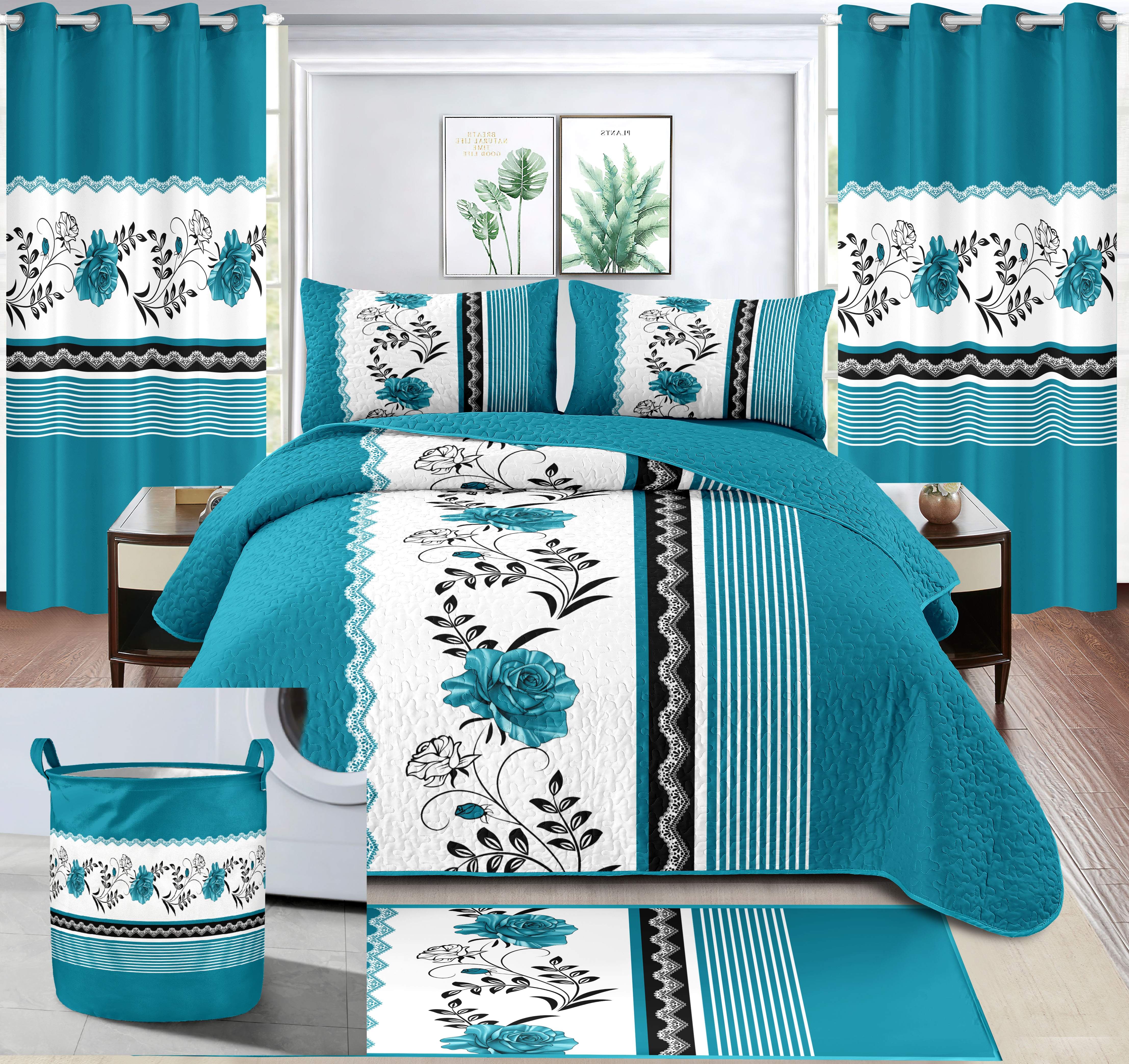 8 Pieces in 1 Set High Quality Bedspread with Curtain and Bathroom Set king Size