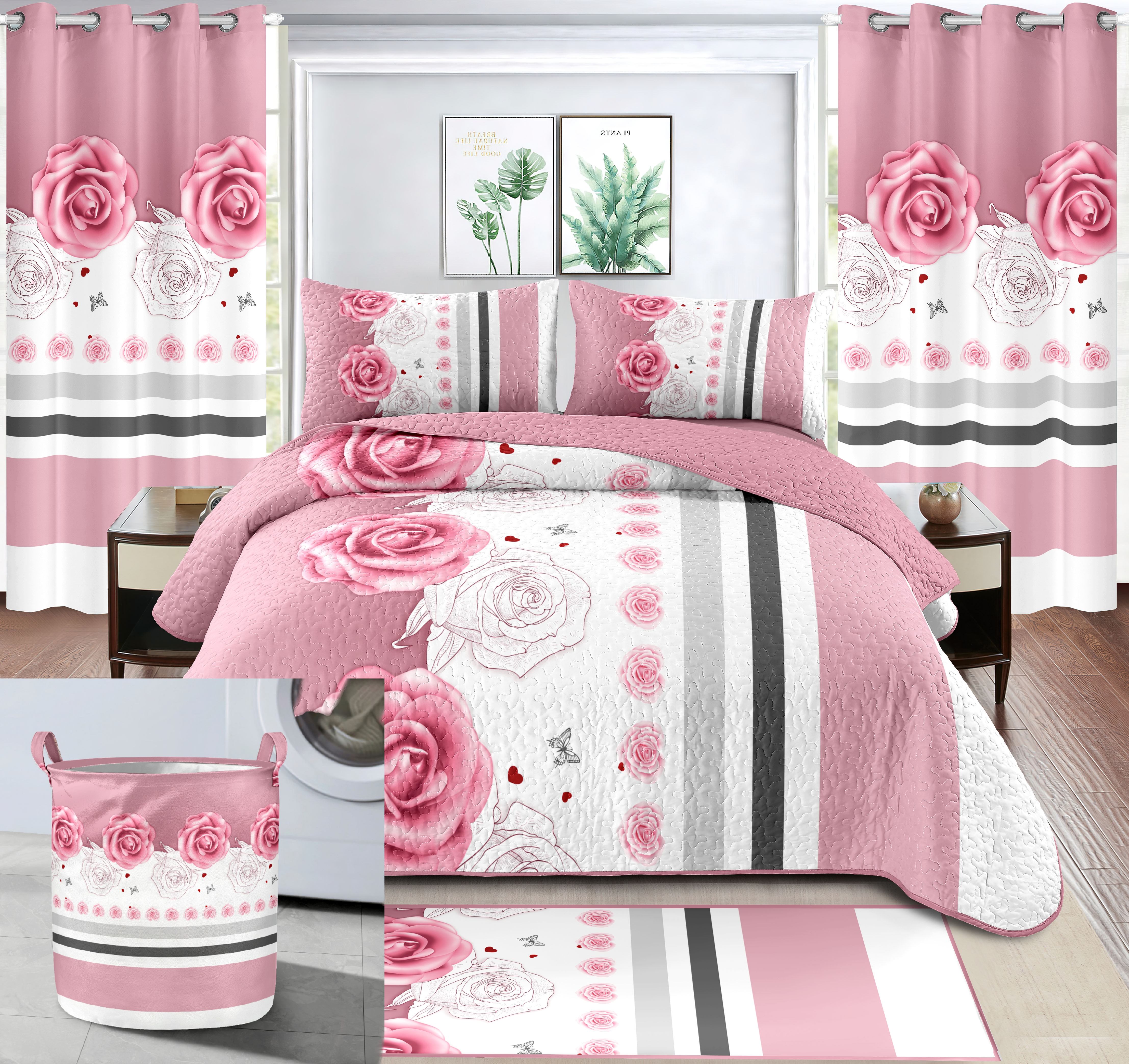 8 Pieces in 1 Set High Quality Bedspread with Curtain and Bathroom Set king Size