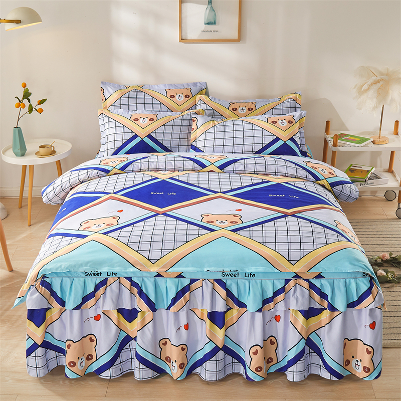 Duvet Cover Sets Fashion Soft Anti-Skip Bedspread Bed Skirt Queen King Size Fitted Sheet Cover for Home