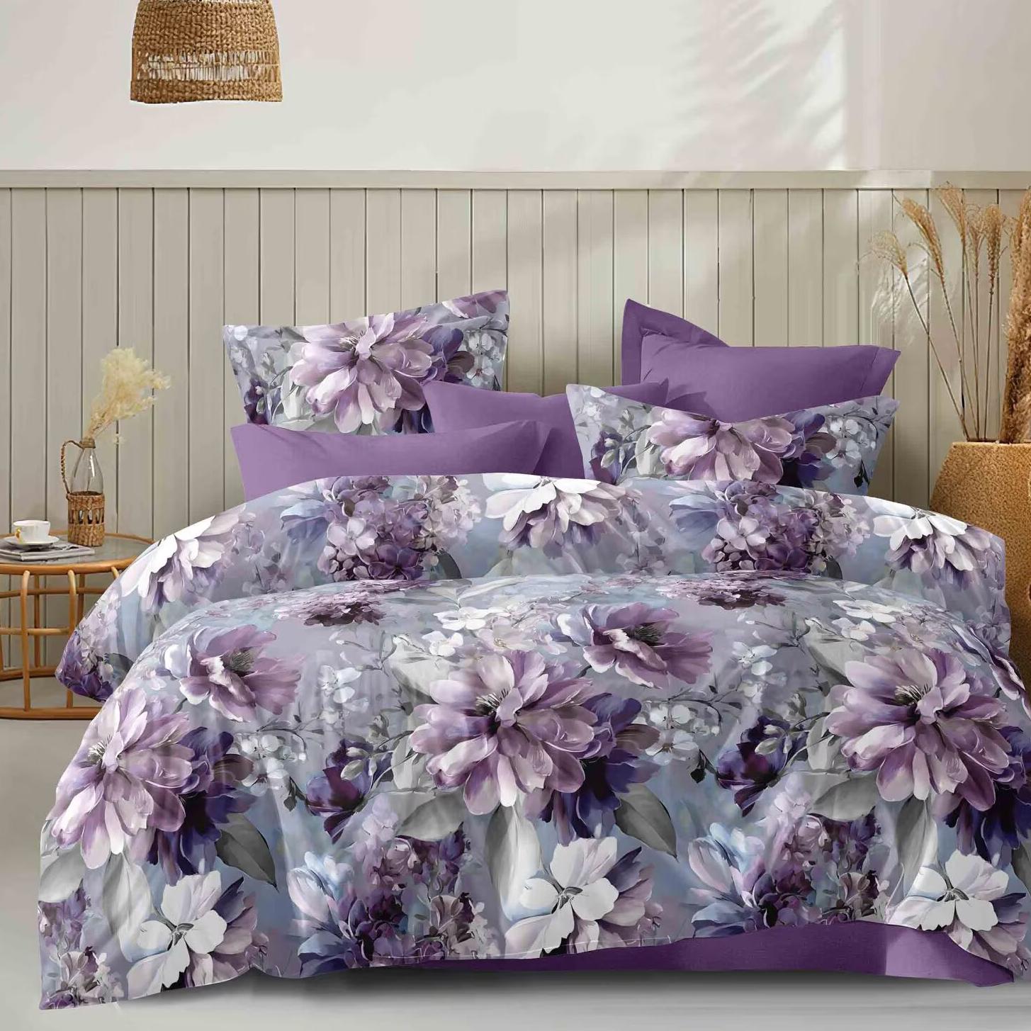 Soft Floral Duvet Cover Set, Cotton Touch Printed Bedding Set Breathable Geometric 4 Piece Soft Bedding Set