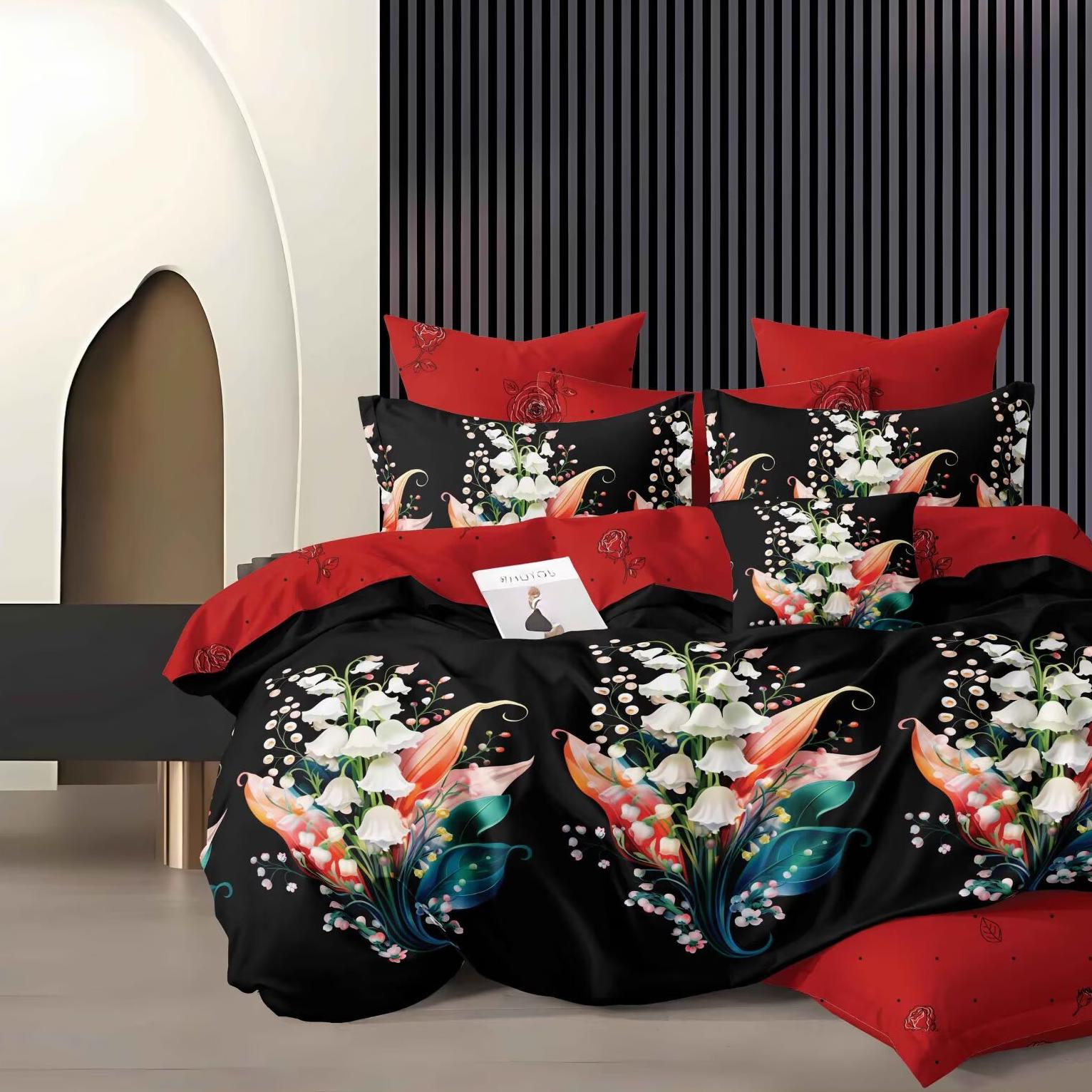 Soft Breathable Bedding set Floral Duvet Cover set 4 in 1 Printed Bedding set