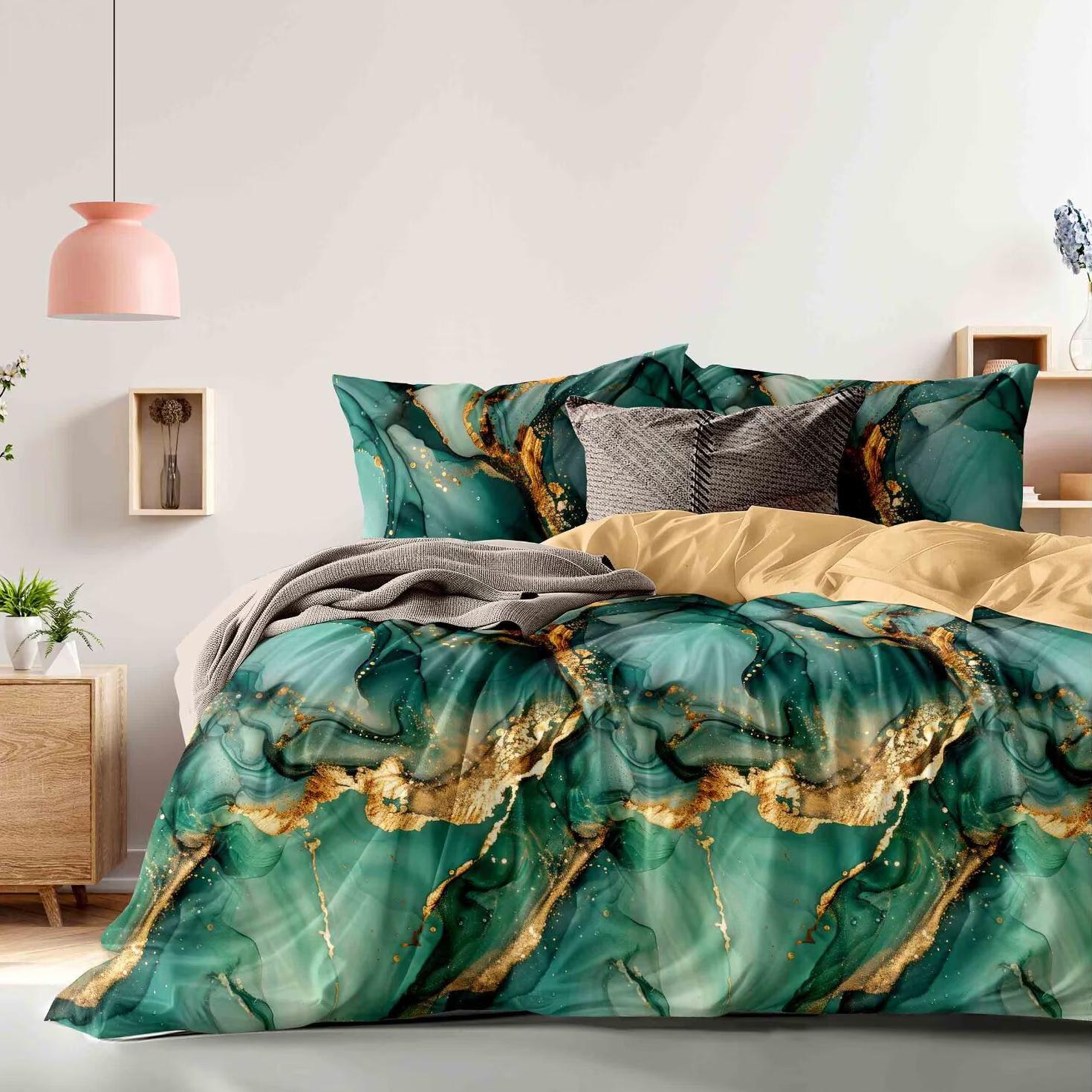 Comfortable Breathable Bedding Sets 4 In 1 Duvet Cover Set Printed Floral Geometry Bedding Sets