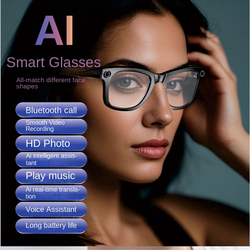 Multifunctional Smart Glasses - 8MP Camera, AI Translation (Simultaneous/Conversation), Voice Assistant, Anti-Shake Shooting, Object Recognition, Color-Changing Lenses