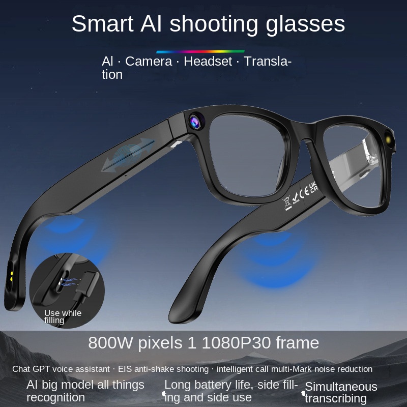 AI Smart Glasses with 8MP Camera - Supports Photo/Video Shooting, Video Calling, Real-Time Translation & AI Q&A, Hands-Free Smart Wearable