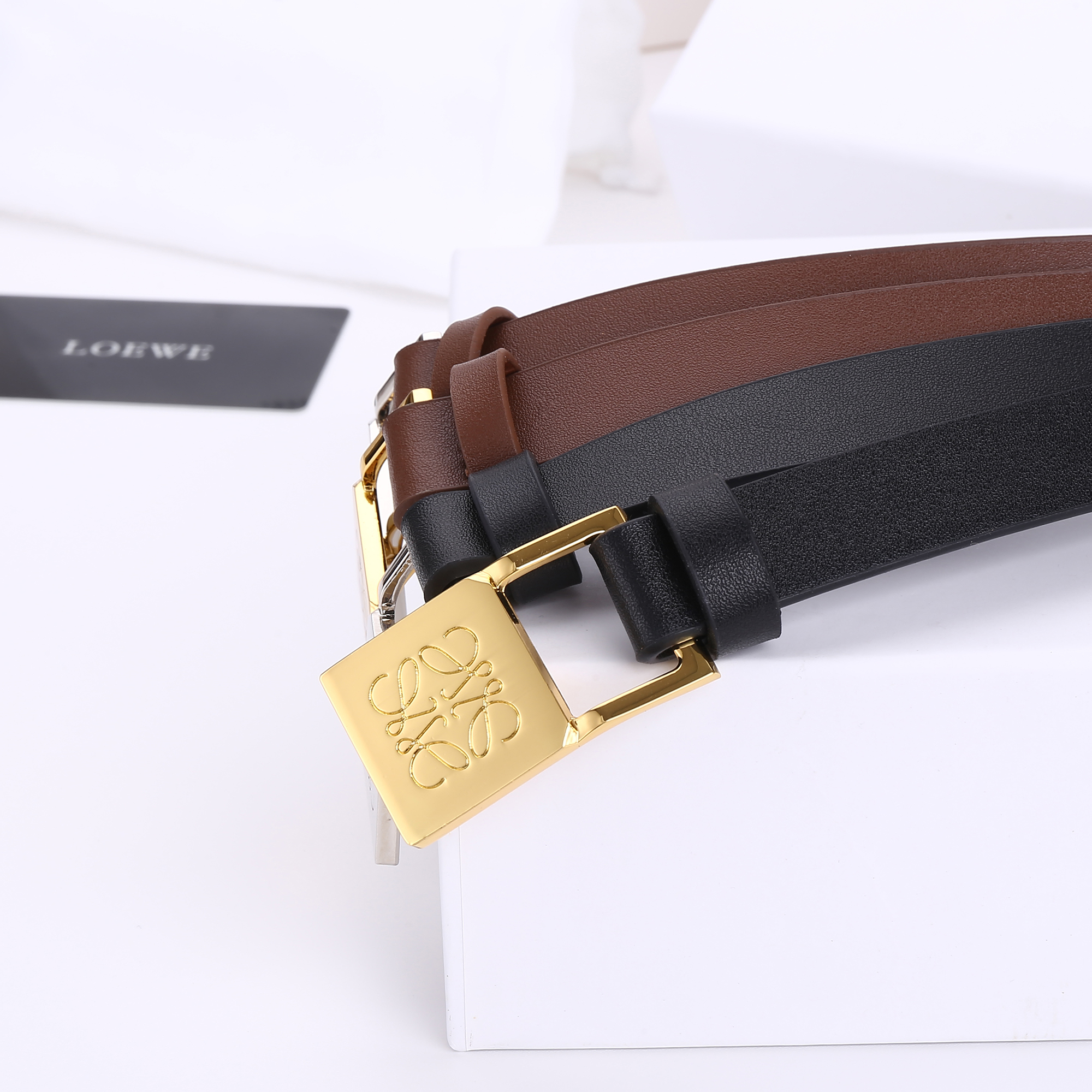 Loewe Dress Belt for Women 2.0cm Golden Silver Buckle Belts Genuine Leather Waistband for Jeans Pants Fashion Accessories for Lady Gift for Her